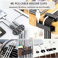 Vista 2 de Kit Organizador de Gestión de Cables con 4 Fundas para Cables Divididas con 41 Clips Autoadhesivos Portacables, 10 unidades y 2 Rollos de Cinta