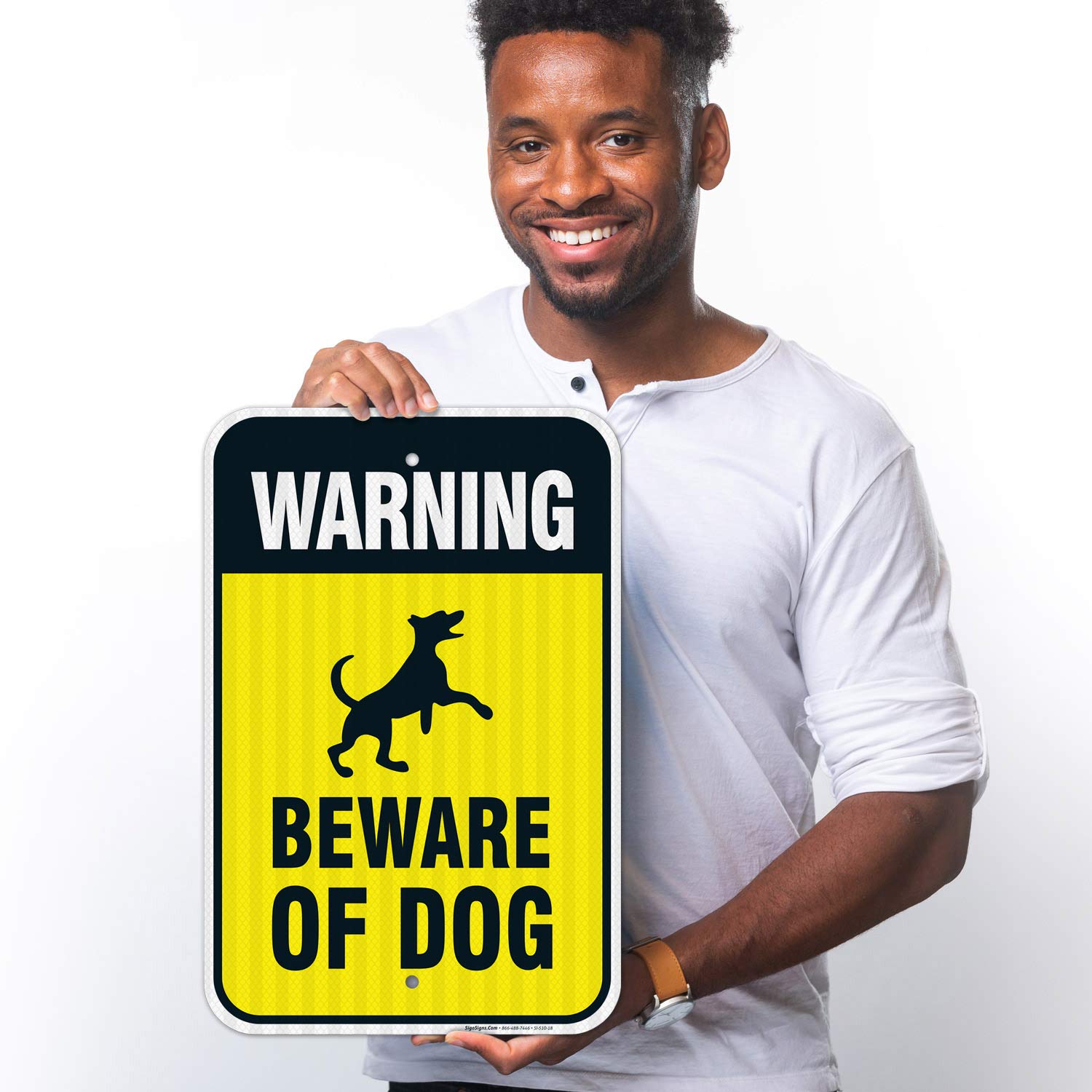 Beware of Dog Sign, Dog Warning Sign, 12x18 Inches, 3M EGP Reflective .063 Aluminum, Fade Resistant, Easy Mounting, Indoor/Outdoor Use, Made in USA
