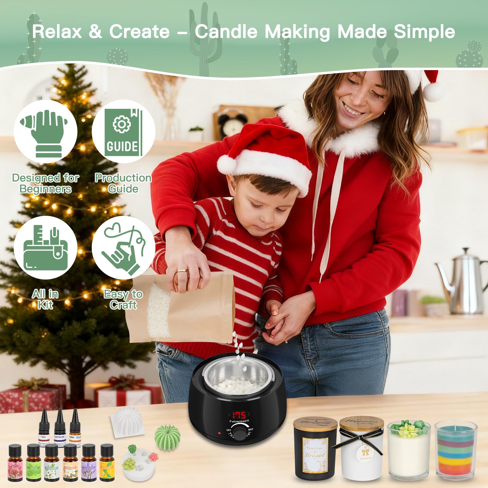 Kit per la produzione di candele per adulti e principianti - 103 pezzi tutto in uno forniture fai da te per candele con 1200 g di cera di soia naturale, forniture per la produzione di candele fai da