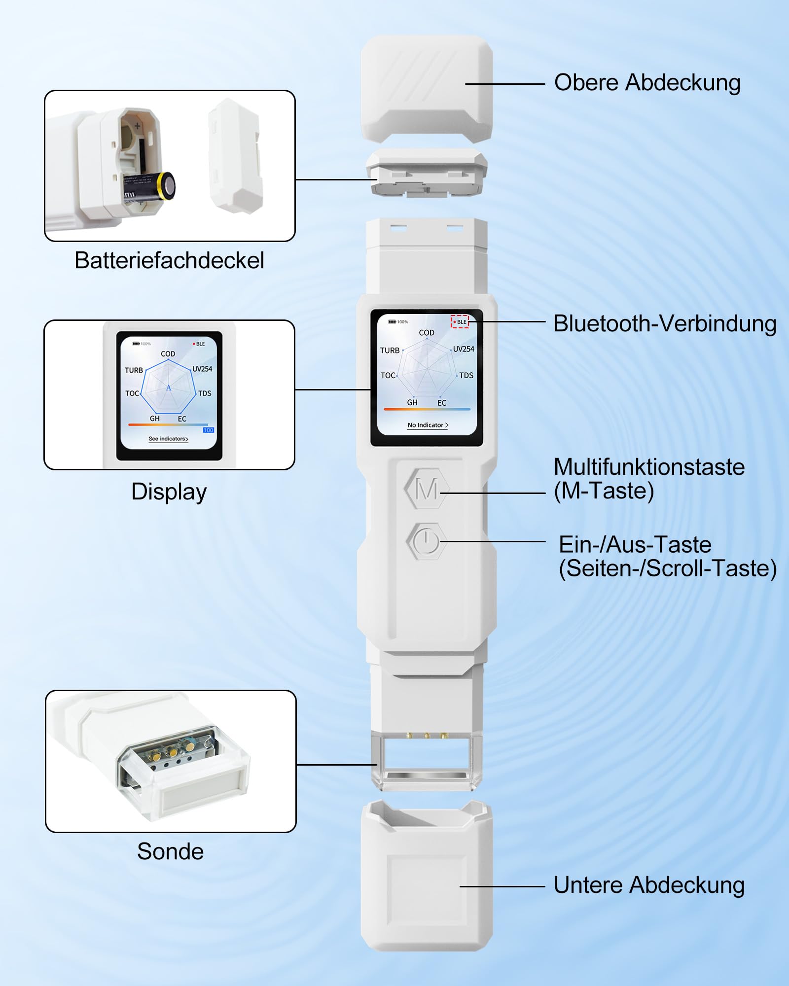 Nouveau Testeur d'Eau Intelligent 9-en-1 pour Eau Potable, Testeur Numérique d'Eau Potable pour TDS, Turbidité, EC, Température, Salinité, GH, TOC, COD, UV275, Testeur de Qualité de l'Eau pour Eau Pot