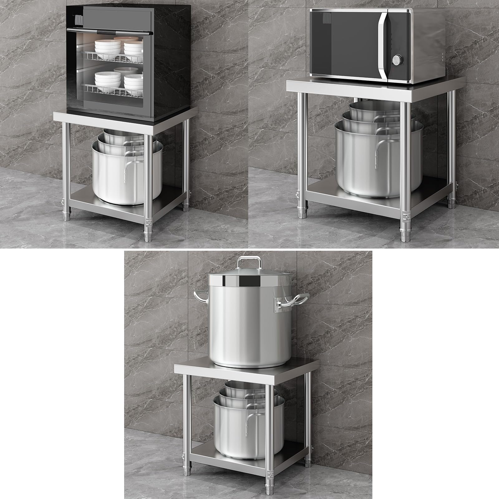 Mesa de preparación de 2 niveles de acero inoxidable resistente | Banco de trabajo comercial impermeable para restaurantes, hogares y hoteles | Mesa de trabajo de 40 x 40 x 60 cm con estante base