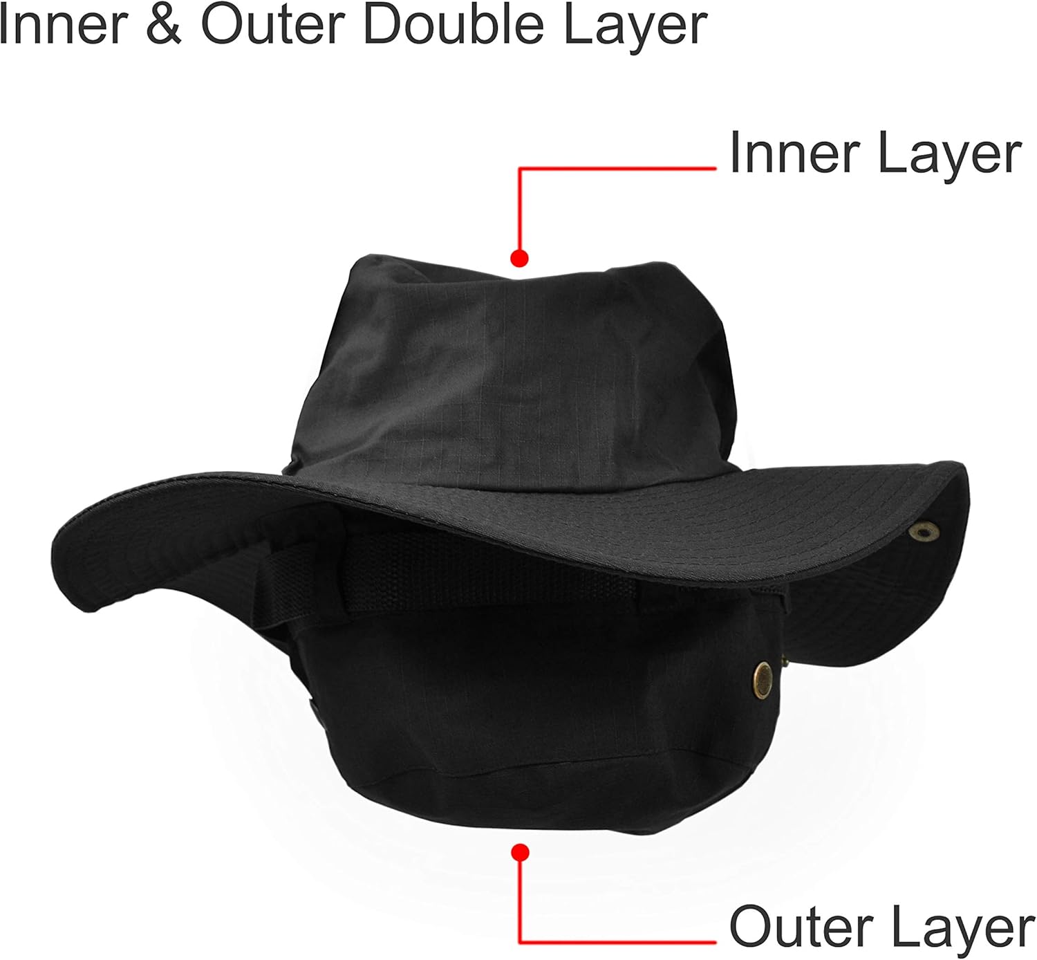 Outdoor Wide Brim Sun Protect Hat, Double Layer Classic US Combat Army Style Bush Jungle Sun Cap for Fishing Hunting Camping - Image 5