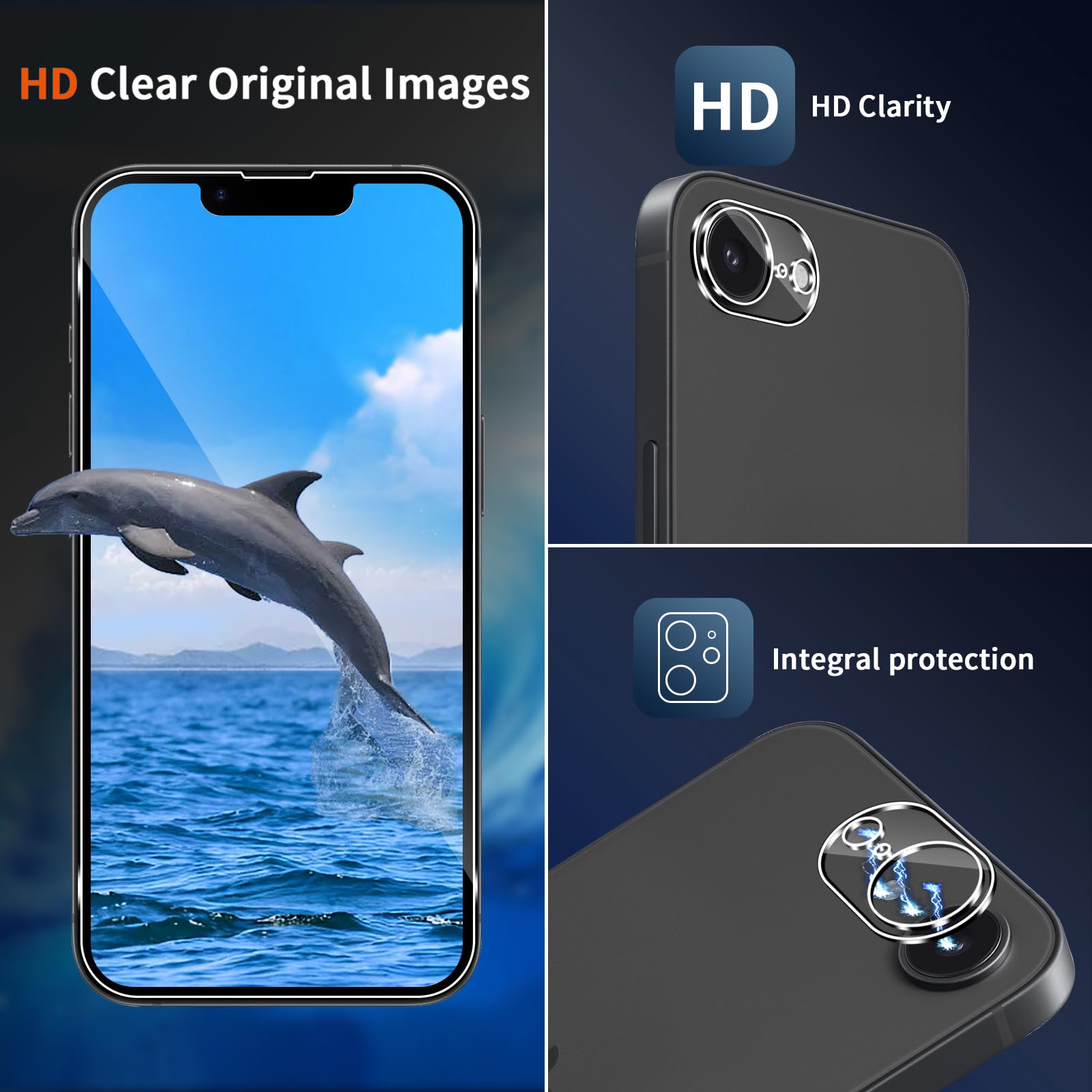 Schutzfolie für iPhone 16E/17E, 2 Stück Gehärtete Glas Schutz Folie mit 2 Stück Kameraschutz, 9H displayschutz Ultra-klar Schutzglas