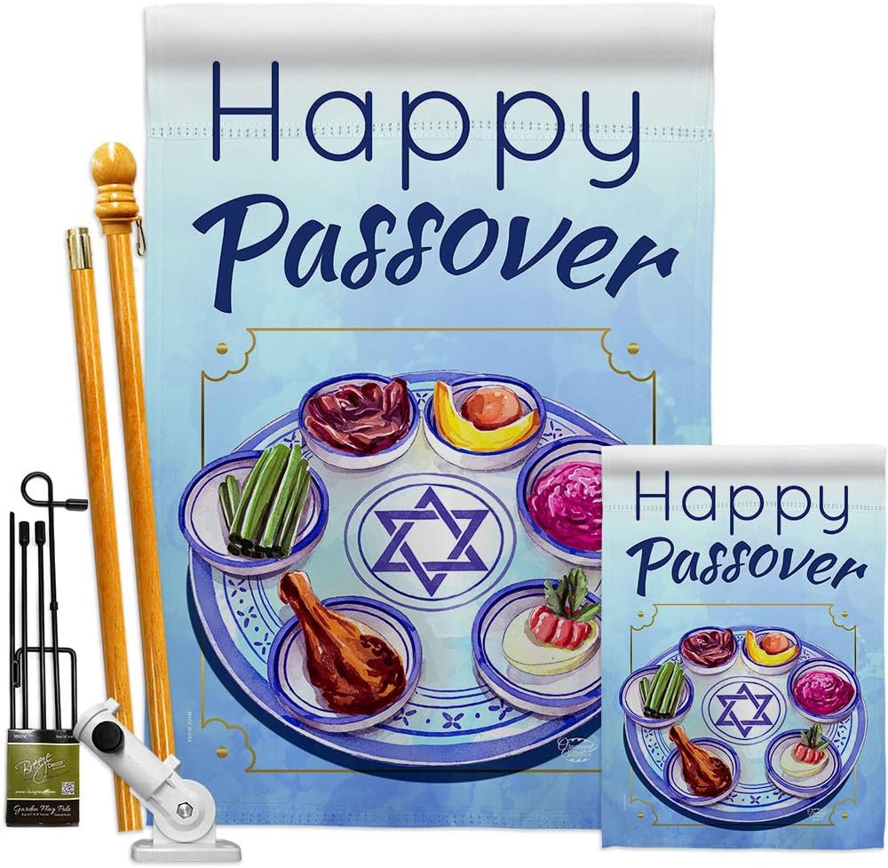 Happy Passover House Flag Religious Wine Celebration Festival Holiday Jewish Hanukkah David Small Decorative Gift Yard Banner Double-Sided Made In USA 28 X 40