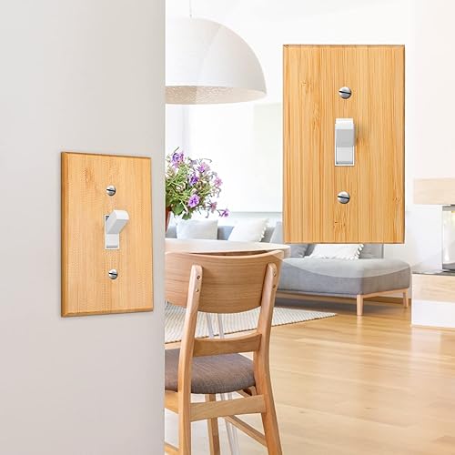 Miniatura 5 de Pinkunn 10 piezas de placa de interruptor de luz de madera maciza, cubiertas de salida de madera de bambú, placa decorativa de pared para el hogar,