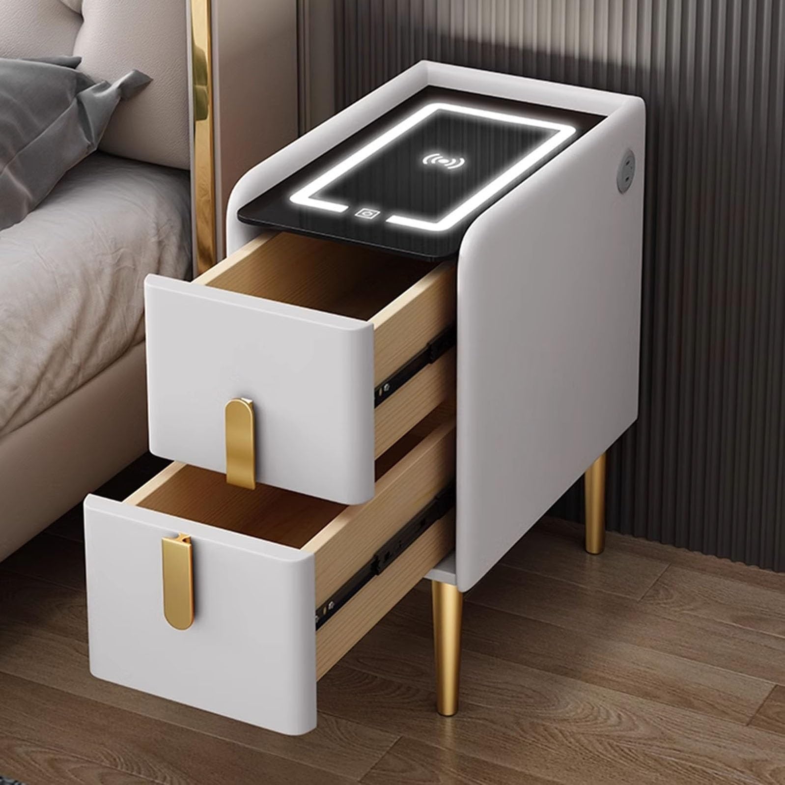 Amazon｜充電ステーション付きスマートナイトテーブル、LED付き