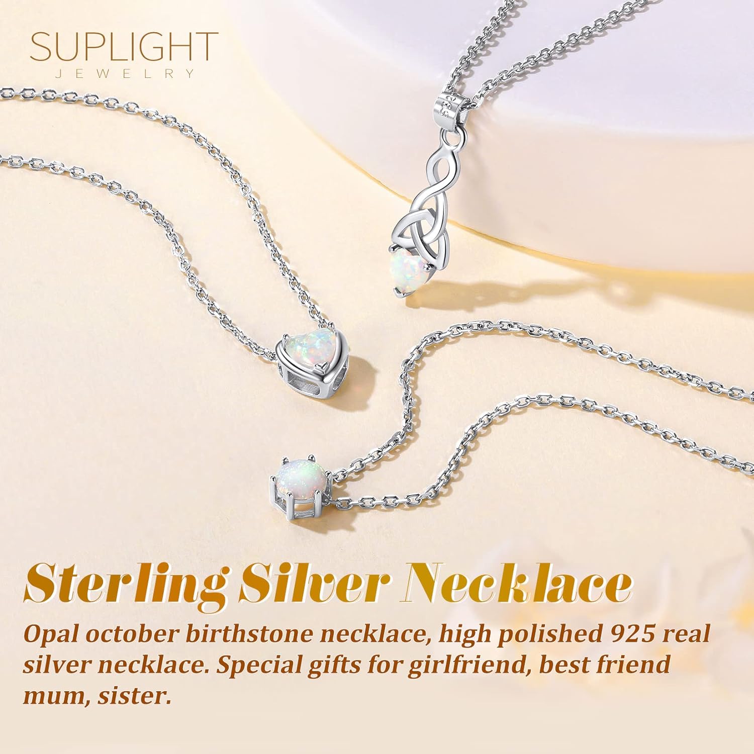 925 Sterling Silver Pendant Necklaces for Women, Heart/Round Birthstone Necklaces Birthday Jewelry for Mother Wife Daughter (with Gift Box) - Image 6