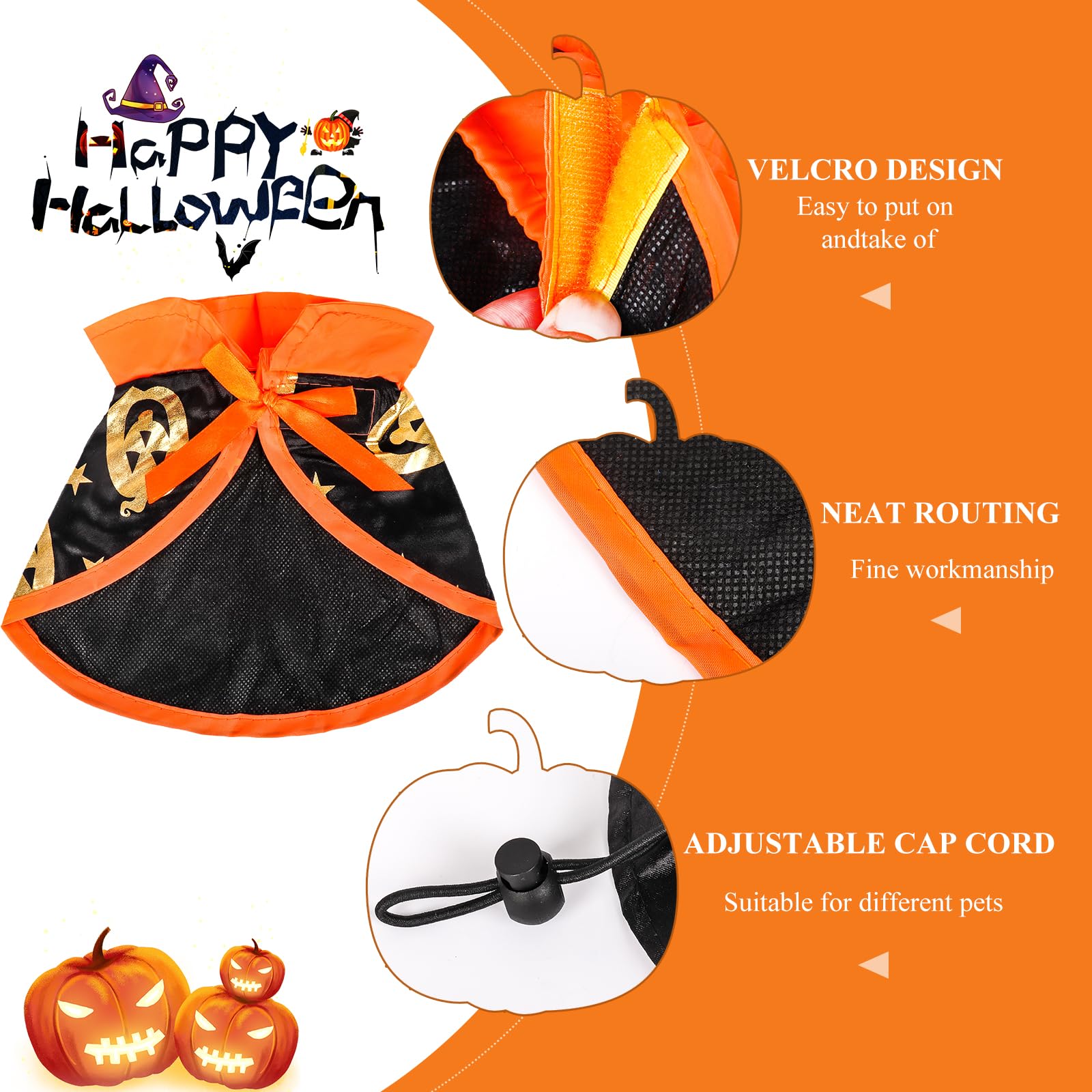 Pet Wizard Costume Cape With Adjustable Witch Hat for Small Medium Dogs Cats - Halloween Christmas Outfits (Orange, S) - Image 3