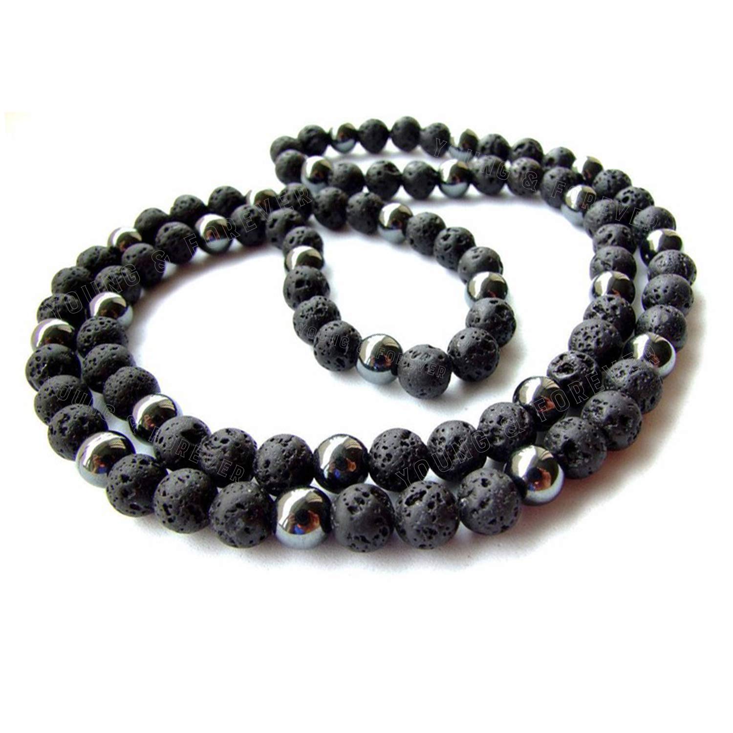 Young & Forever Rakhi Gift for Brother Sister D'vine Spiritual Natural Semi Precious Stone Jewellery Necklace Hematite and Lava Rock Reiki Men Necklace Buddha Beads and Men Necklace Long