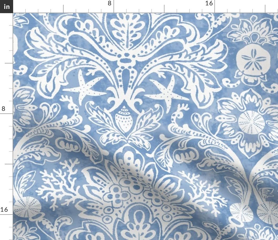 Spoonflower Fabric - Coastal Nautical Ocean Blue Weathered Look Light Sand Dollars Printed on Petal Signature Cotton Fabric Fat Quarter - Sewing Quilting Apparel Crafts Decor