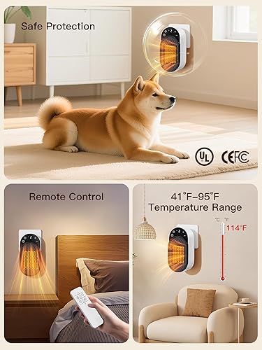 Miniatura 9 de Calentador de espacio de salida de pared, calentador eléctrico de 450 W con termostato ajustable y temporizador de 12 horas y pantalla LED,