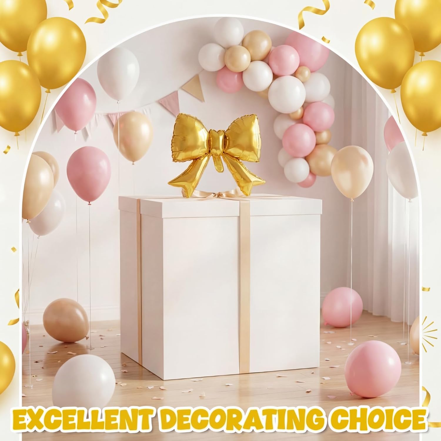 Kolldenn Extra Large Gift Box with Lid 28x28x28, Giant Jumbo White Gift Boxes with Bow Balloon and Ribbon for Gender Reveal Birthday Big Presents Special Celebrations Anniversary Wedding Party Decor