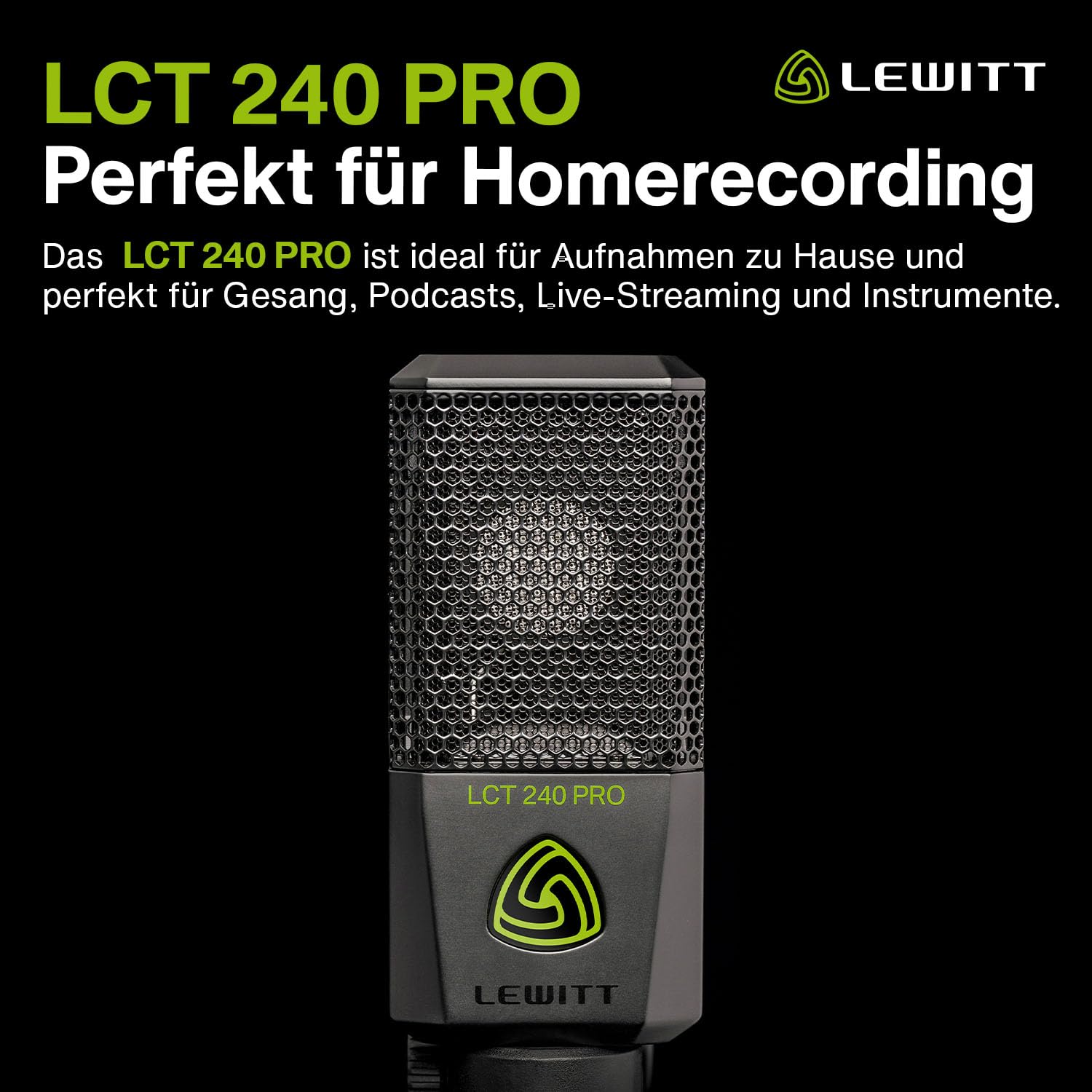 LEWITT LCT 240 PRO XLR Mikrofon mit Kondensatorkapsel für Homerecording | Studioqualität für Einsteiger und Profis - inkl. Halterung, Windschutz und Tasche