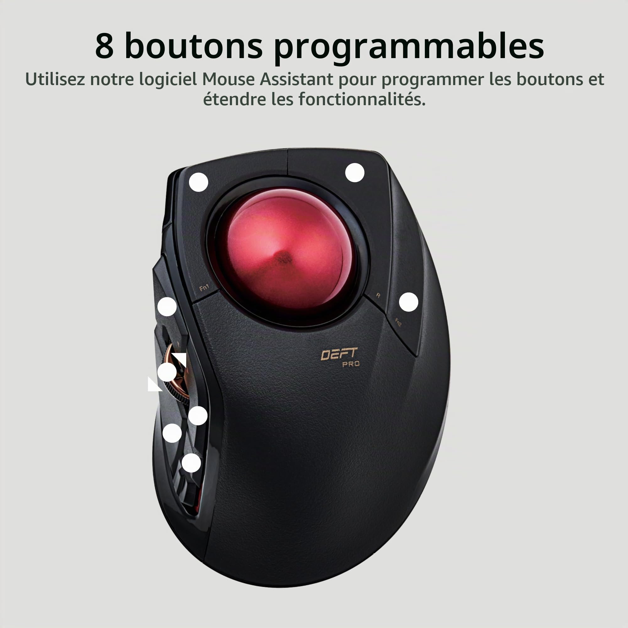 ELECOM DEFT Pro Souris trackball, Filaire, sans Fil, Connexion Bluetooth 3 Types, Design Ergonomique, Fonction 8 Boutons, Boule Rouge, Windows11, MacOS (M-DPT1MRXBK)
