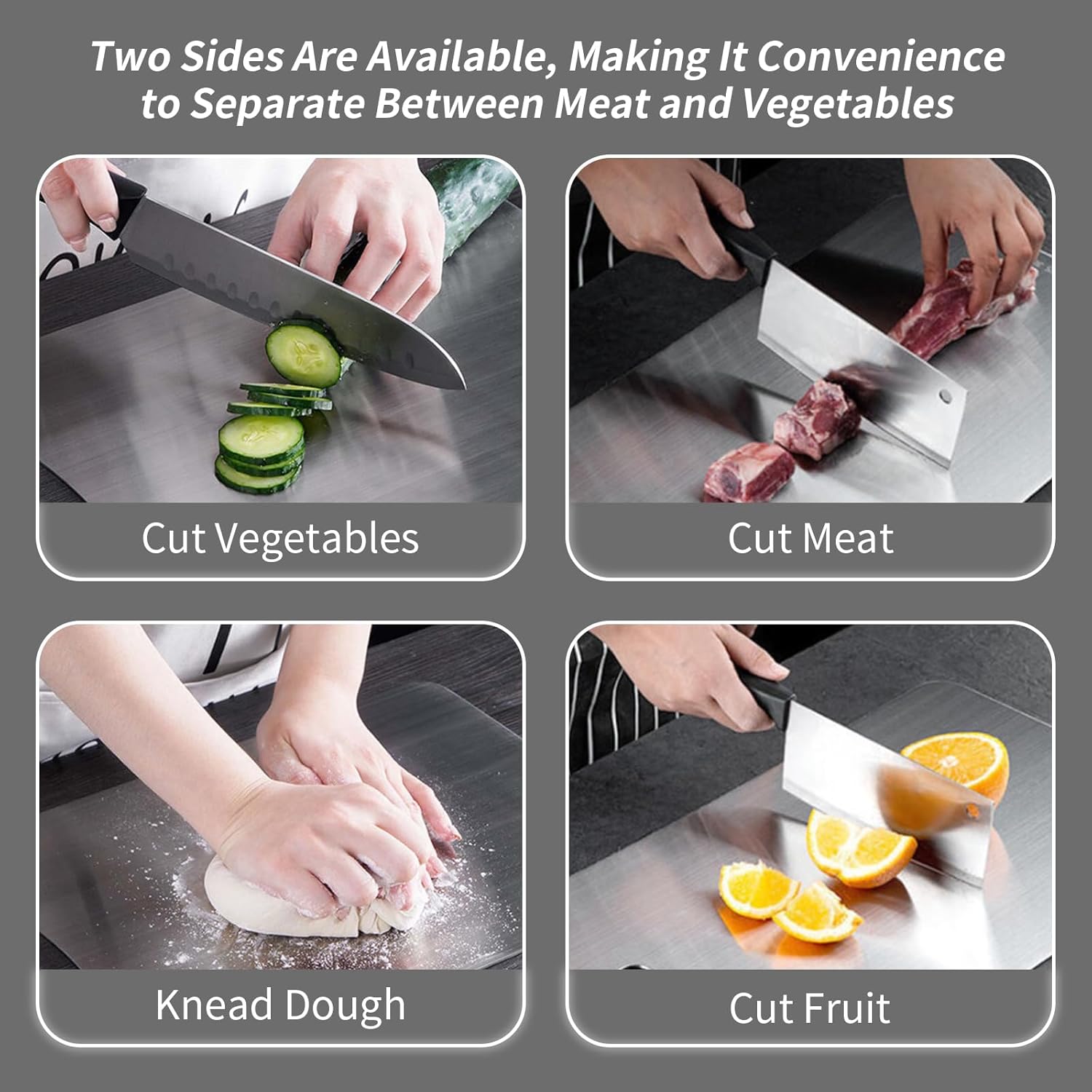 Cutting Board Double Sided for Kitchen, Food-Grade 304 Stainless Steel Chopping Pad Suitable for Meat Fruit Vegetables (Large (18.1 x 11.8 inch))