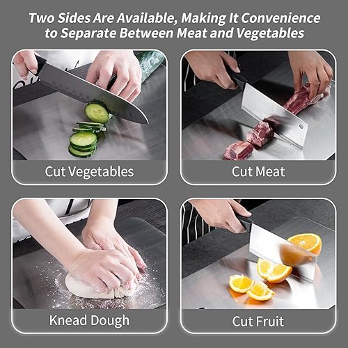 Miniatura 4 de Tabla de cortar de doble cara para cocina, de acero inoxidable 304 de grado alimenticio, adecuada para carne, frutas y verduras (mediana (14.2 x 9.8