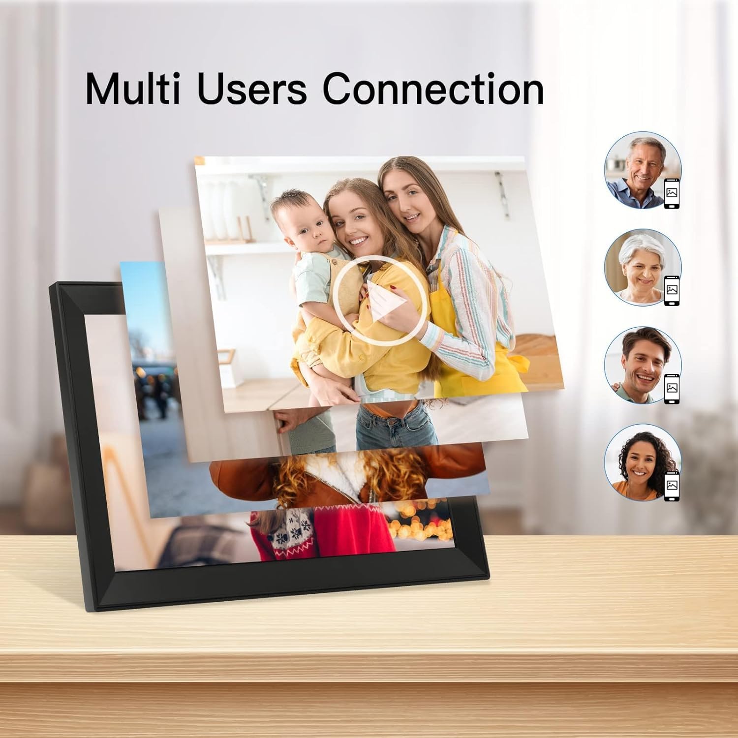 FUNCARE Cadre Photo Numérique WiFi 15,6 Pouces, Écran Tactile HD 1280x800 IPS avec 32Go de Stockage pour Partager Photos et Vidéos, Rotation Automatique, Support Multilingue, Montage Mural