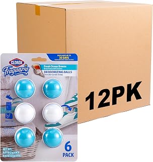 Clorox Fraganzia Deodorizing Balls in Fresh Ocean Breeze, 6pk - No-Plug, Battery-Free Air Freshener for Shoes, Gym Bags, Lockers, Hampers, and Drawers, 6 Air Freshener Units - 12 Pack