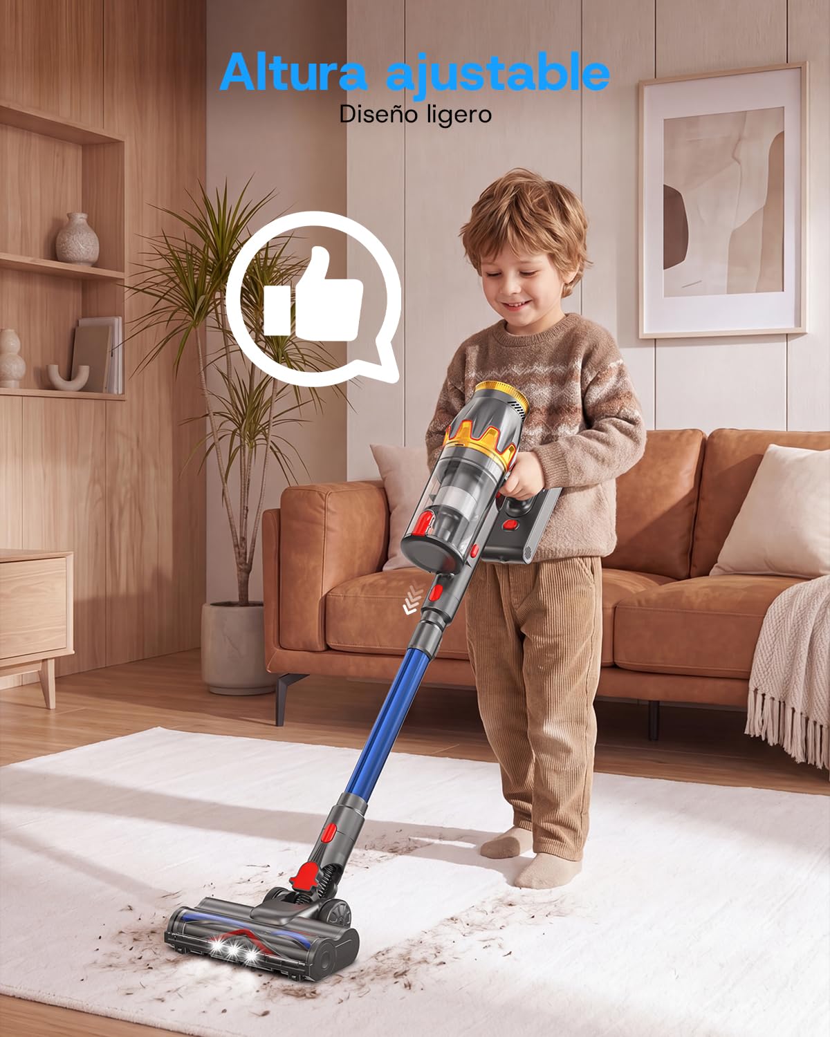 K10 Aspiradora sin Cable 650W/55KPa/80 Min con Modo Automático | Aspirador Escoba Potente con Pantalla Táctil LED, Cepillo en V Antienredos para Suelos Duros, Alfombras y Pelo de Mascotas