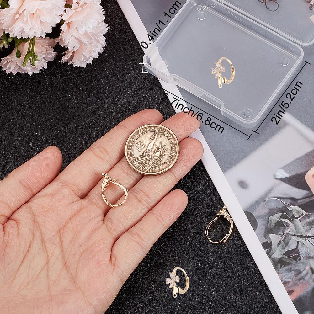 Beebeecraft 8Pcs 2 Styles Leverback Earring Findings 18K Gold Plated Cubic Zirconia Flower Butterfly French Earring Hooks with Loop for DIY Earring Jewelry Making - Image 3