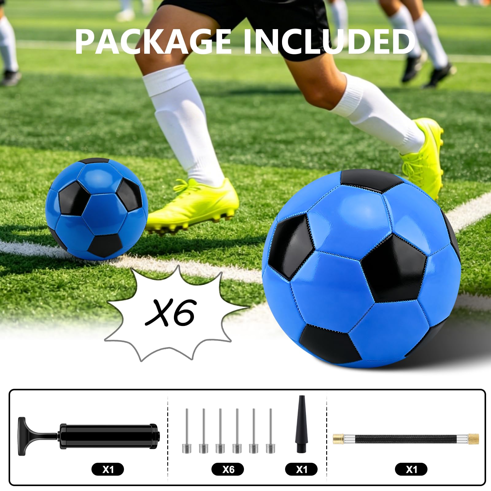 SIKEMAY 6 Packungen Fußballbälle, offizielle Größe 4, aufblasbarer Trainingsball mit Pumpennadel, für drinnen und draußen, Sport, Wettbewerb, christliche Wohltätigkeitsorganisation, Spendengeschenk