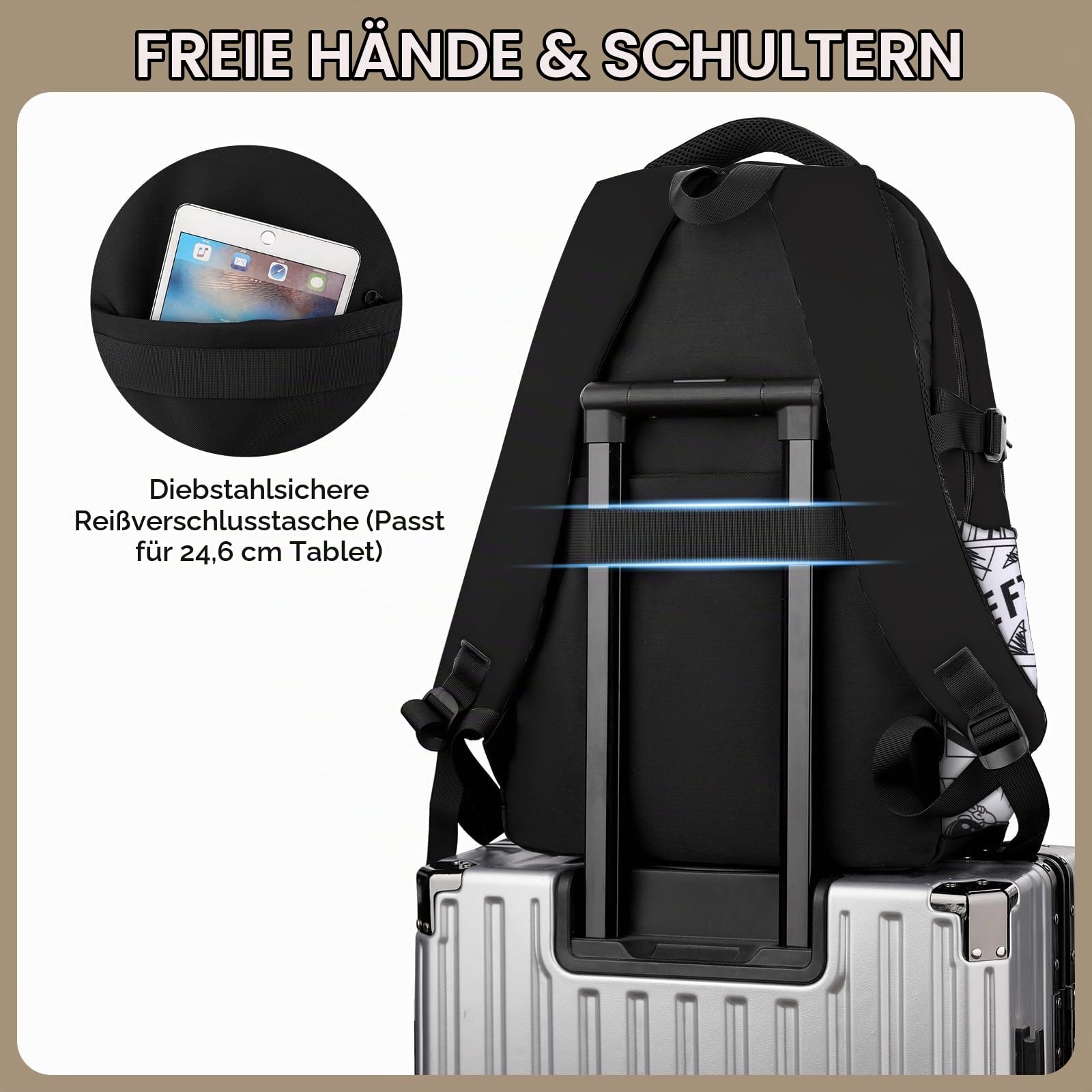 Amythe Schulrucksack Jungen Teen 8-15 Jahre Modern Robust, Weiß Buchstaben | Wasserdicht Reflektierend Leicht Ergonomisch Weiß Buchstaben Daypack Multitasche Geräumig für Schule Reisen Wandern
