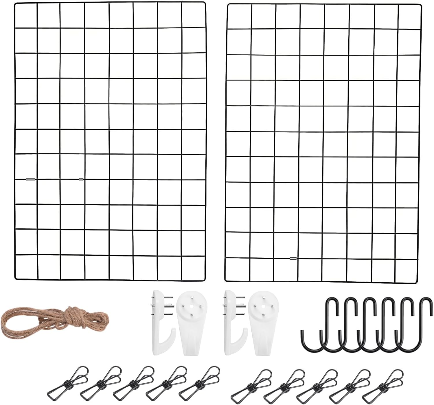 WUZILIN 2PCS wall grid shelf, DIY iron grid of photo wall decoration pin board photo on the memo board hanging in the family, kitchen, office and so on (45 * 65cm) Black
