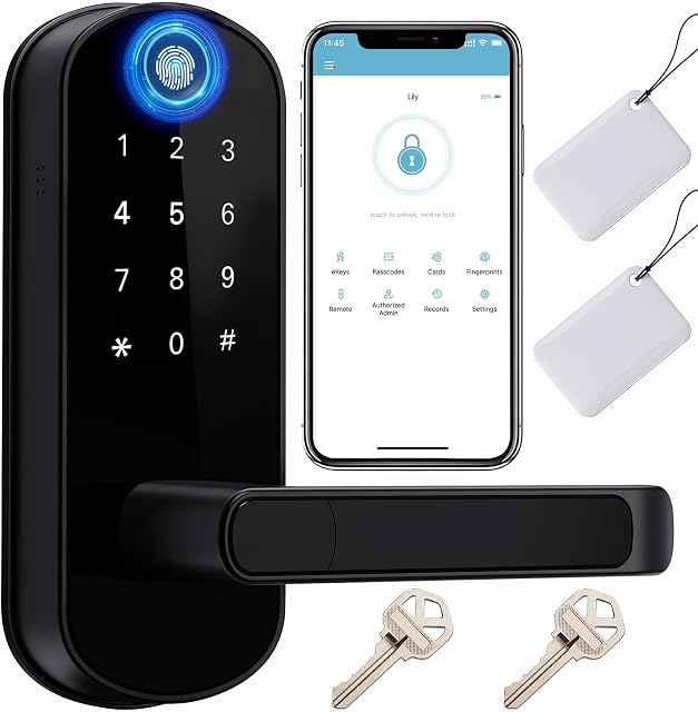 Verrouillage de porte intelligent avec empreinte de frappe sans clé : Sifely Verrouillage électronique numérique avec code de passe, poignée électrique, poignée biométrique, parfait pour les portes d'entrée, portes de chambre à coucher (verrouillage intelligent noir)
