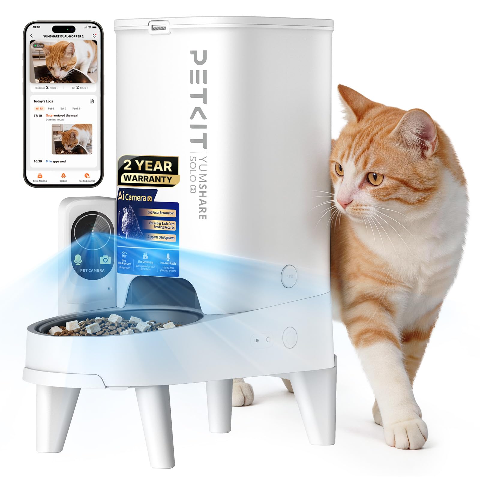 PETKIT Automatic Cat Feeder with Camera, Upgraded Multi-Cat Recognition