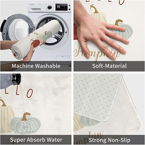 Miniatura 4 de DADABULIU Tapete de baño de Acción de Gracias, toalla de mano de calabaza, otoño, tapete de ducha de espuma viscoelástica, antideslizante, toalla de