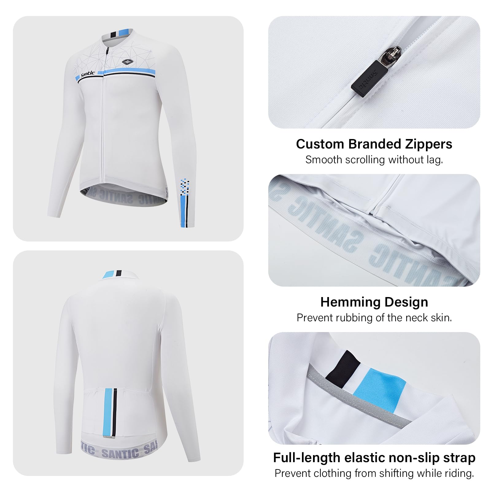 Santic Maillot Cyclisme Homme Manches Longues Respirant avec Poches Blanco EU XXL