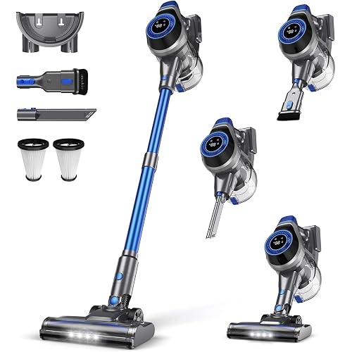 Dzaki N1 Cordless Vacuum Cleaner, 400W 35KPa Cordless Vacuum Cleaner for Home, Cordless Stick Vacuum with LED Display, Anti-Tangle Self-Standing Rechargeable Stick Vacuum (Blue)