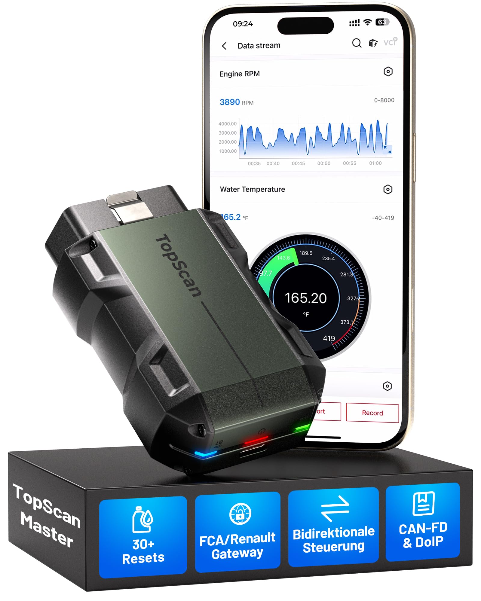 TOPDON TopScan Master OBD2 Diagnosegerät Auto, Bidirektionale Kontrolle/30+ Zurücksetzen/KI-gestützt, CAN-FD&DoIP, FCA/Nissan/Renault SGW