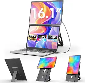Domyfan - Extensor de visualização para portátil de 16,1 polegadas, suporte desmontável rotativo de 360°, suporte VESA, monitor portátil FHD 1200P IPS, Plug & Play com HDMI/USB-A/tipo-C, compatível
