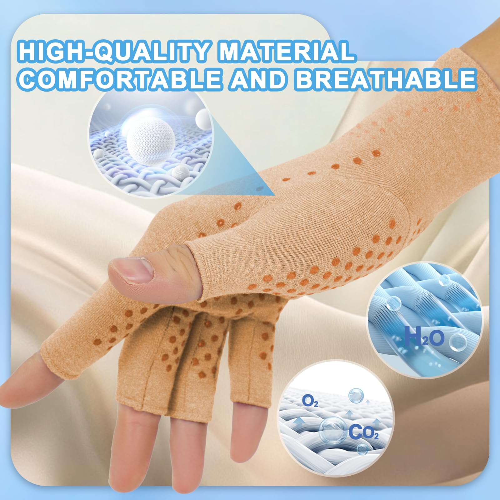 DRNAIETY 2 pares de guantes de compresión, guantes de artritis para hombres y mujeres, antideslizantes, sin dedos, para escribir en el trabajo diario