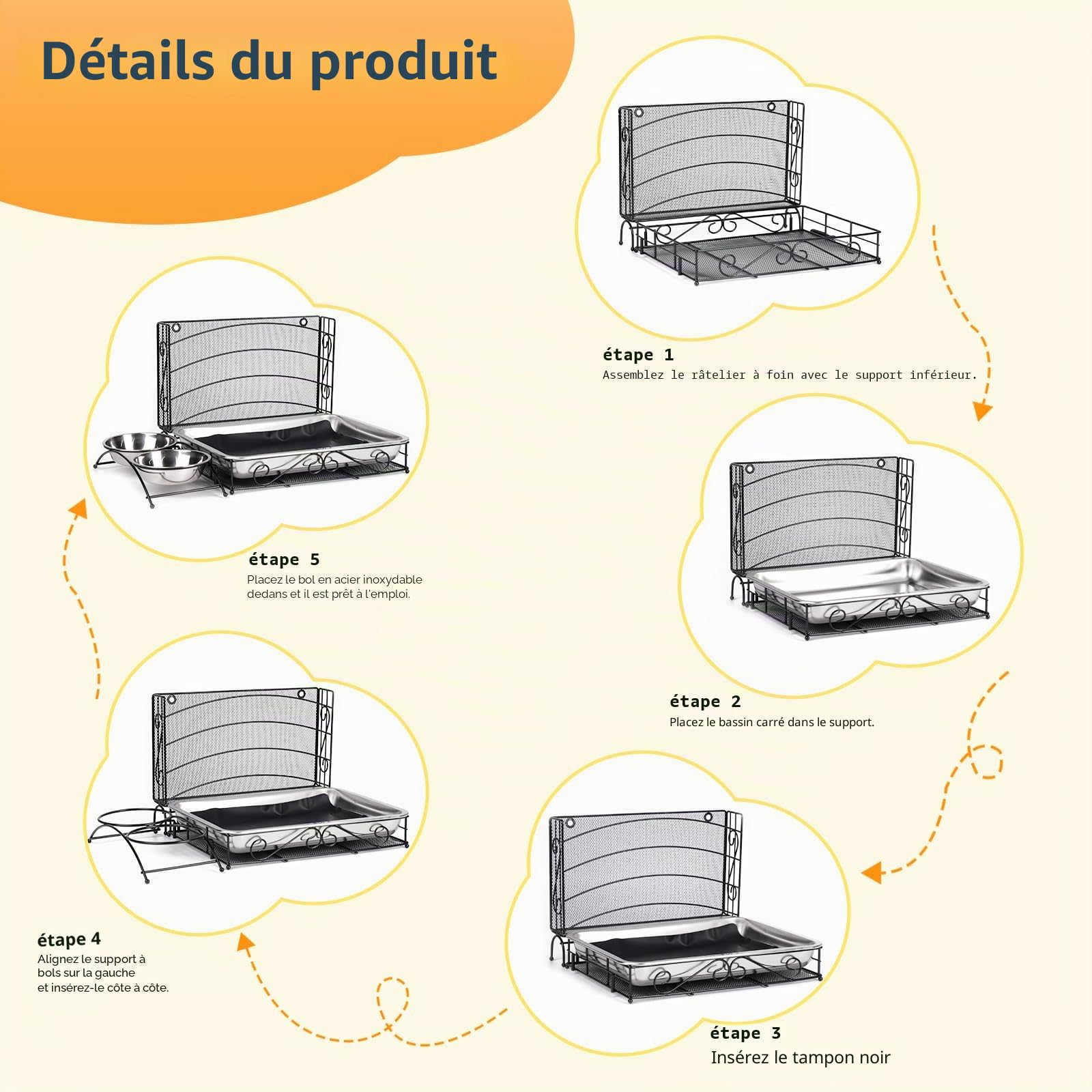3 en 1 Mangeoire à Foin pour Lapin avec Bac à LitièRe, Mangeoire à Lièvre en MéTal avec Toilettes et Bols, Porte-Foin pour Petits Animaux pour Cochon d'Inde Hamster Lapin