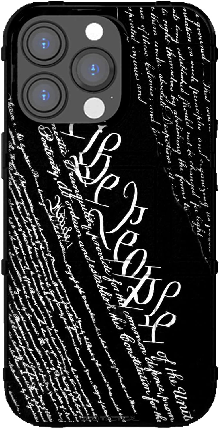 EGO TACTICAL Limited Edition Rugged Shield case Compatible with iPhone 14 Pro Max [6.7" Screen] Printed in The USA We The People, Black Inverted Constitution