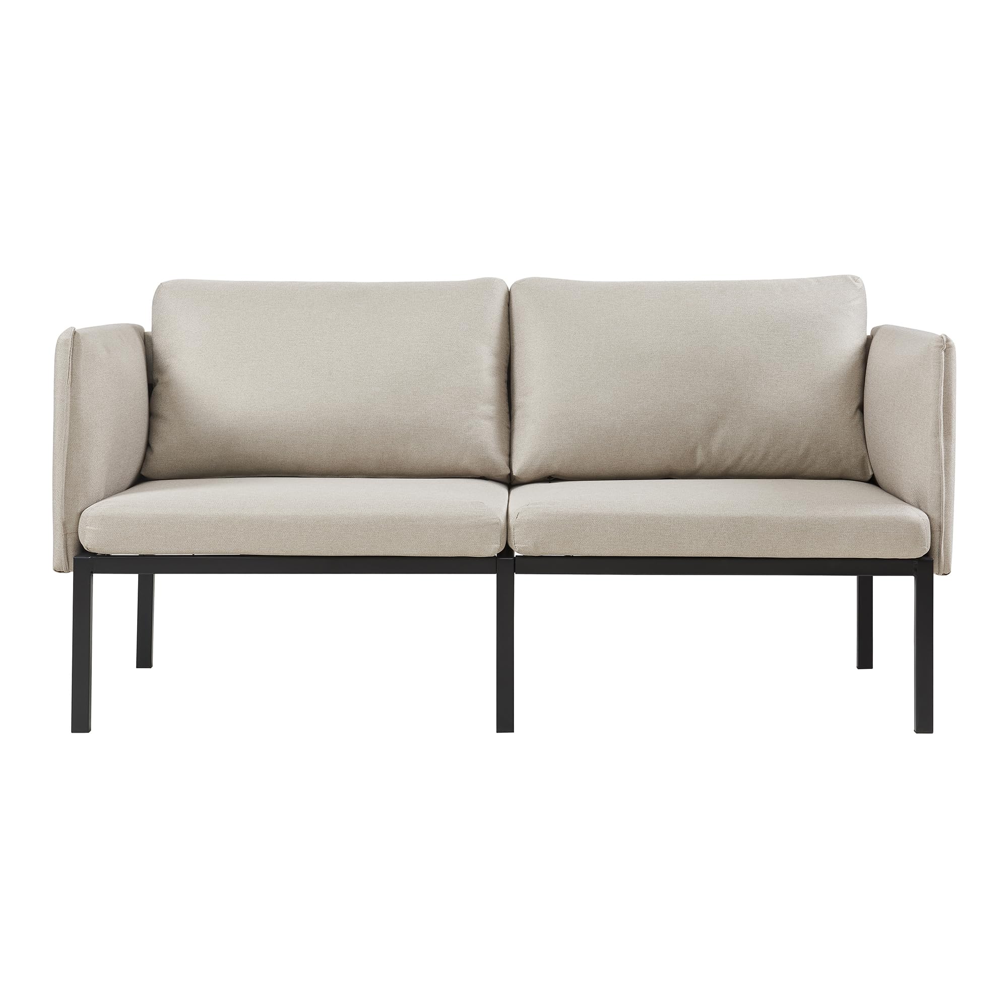 [en.casa] Divano a 2 Posti di Seduta Rivestito 2 Cuscini da Schienale e Braccioli con Tasche Integrate Sofa Imbottito a Telaio in Metallo per Salotto Soggiorno - Beige