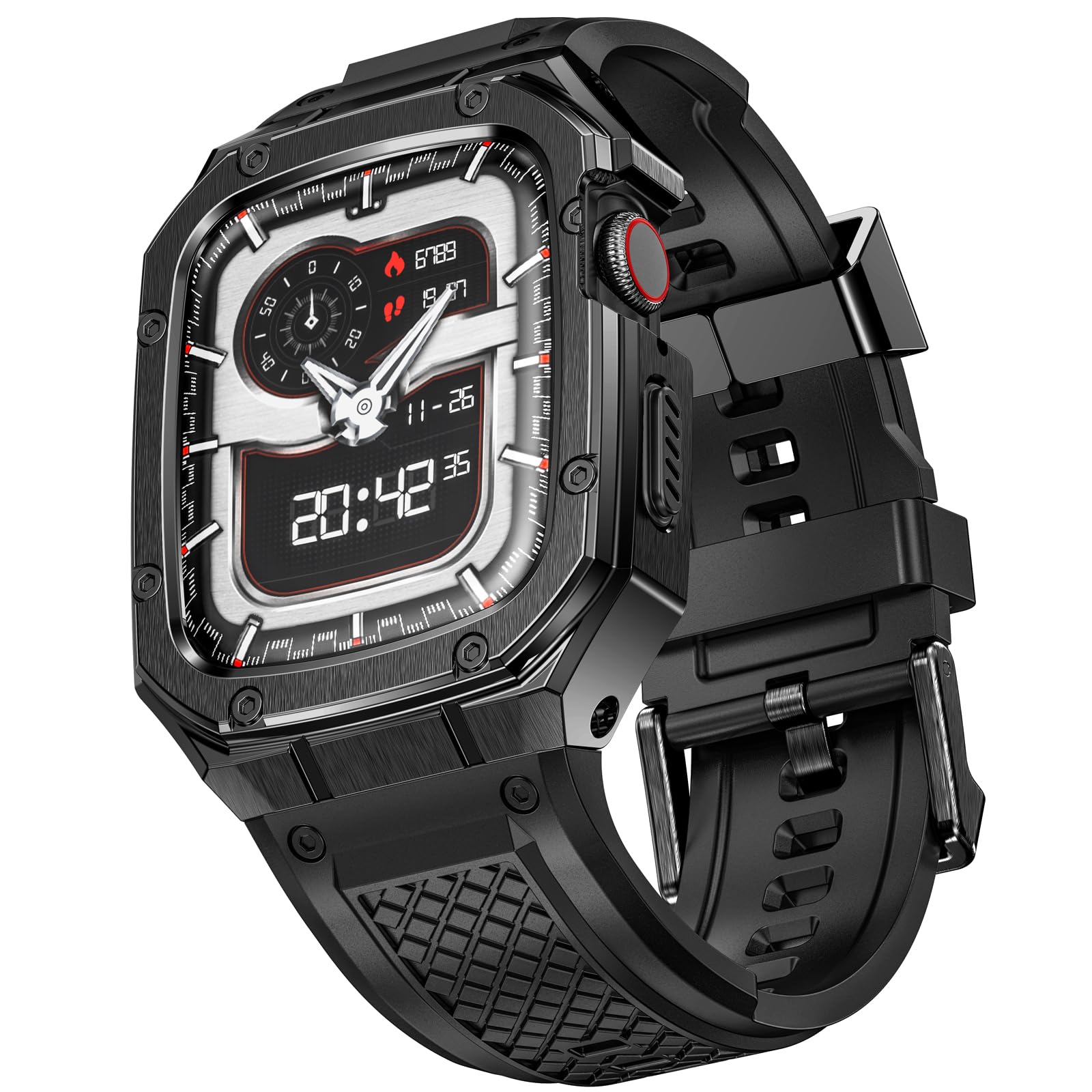 SUPLINK Stainless Steel Case and Band Compatible with Apple Watch Bands 40mm 41mm 38mm Men,Rugged Cover Bumper Soft Silicone Wristband for iWatch