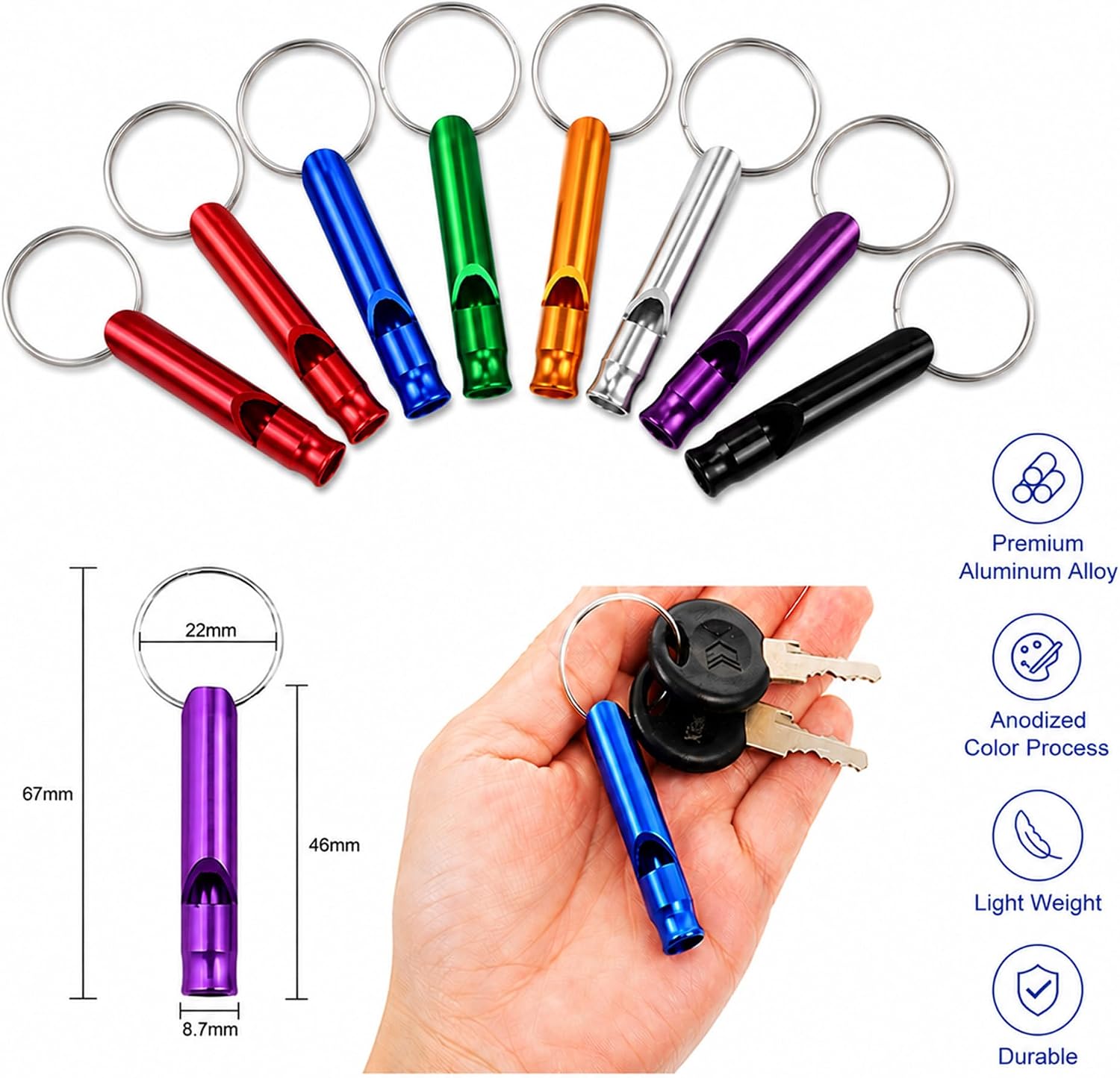 14 Small Aluminum Whistles with Keychains – Safety/Survival/Training/Emergency use, Suitable for Hiking, Camping, Fishing, Training, etc.