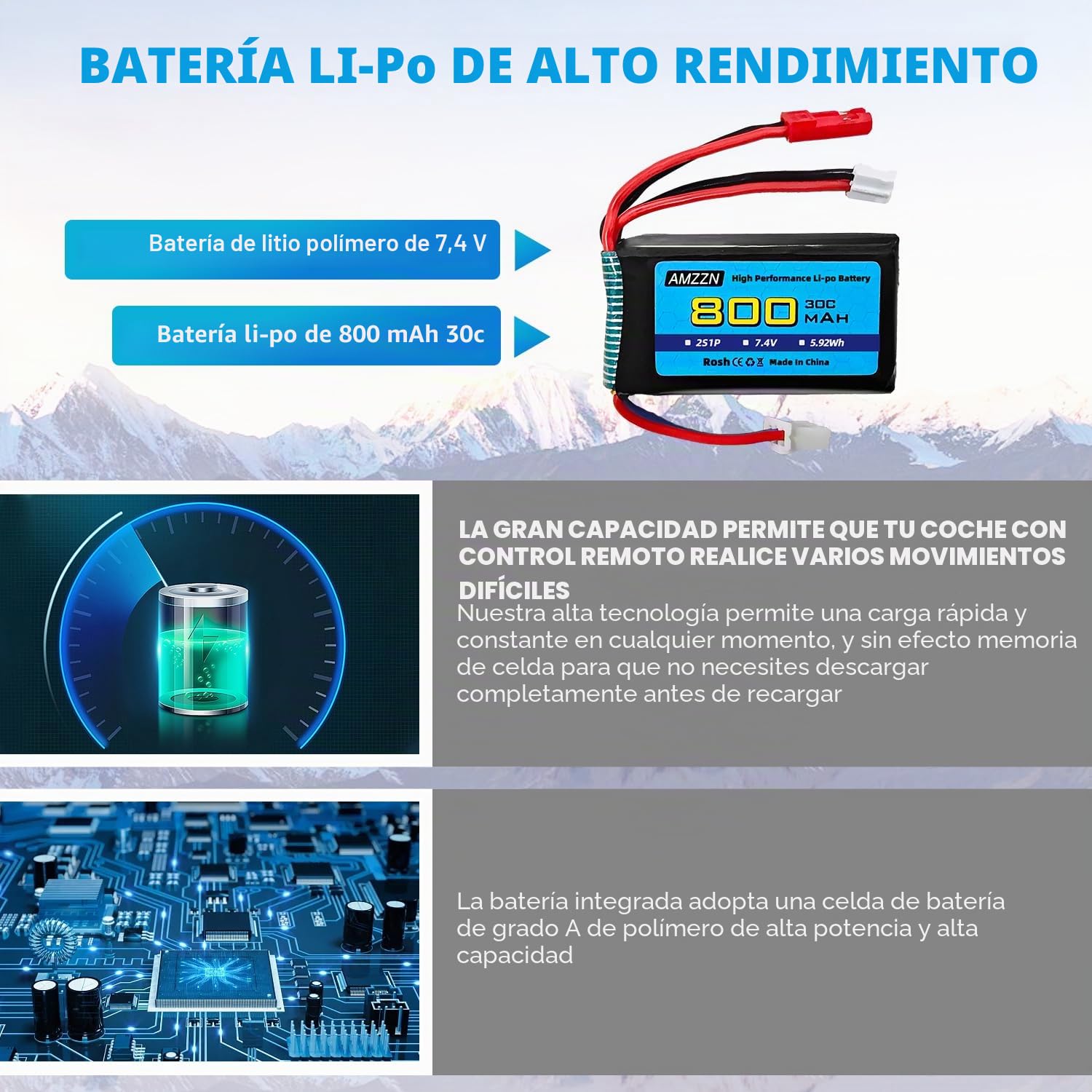 2 Unidades 7,4V 2S 30C 800mAh Lipo batería JST Enchufe y Enchufe PH2.0 con Cargador 2 en 1 Adecuado para vehículos SCX24 RC, Compatible con la mayoría de los Camiones RC y Drones