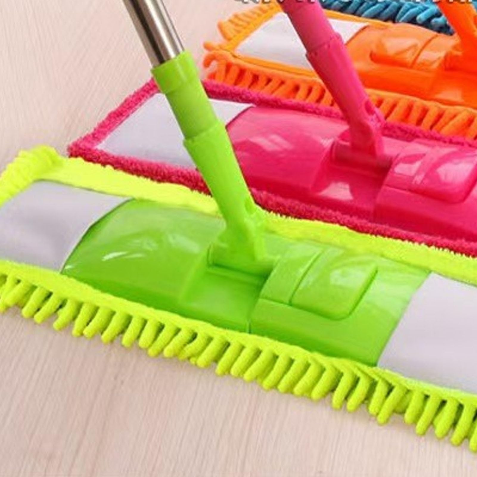 GOWENIC Fregona Plana de Secado Húmedo con Almohadillas de Chenilla, Fregona para Limpieza de Suelo Desmontable, de Lavado Reutilizable de Secado Rápido para Uso Doméstico (Green)