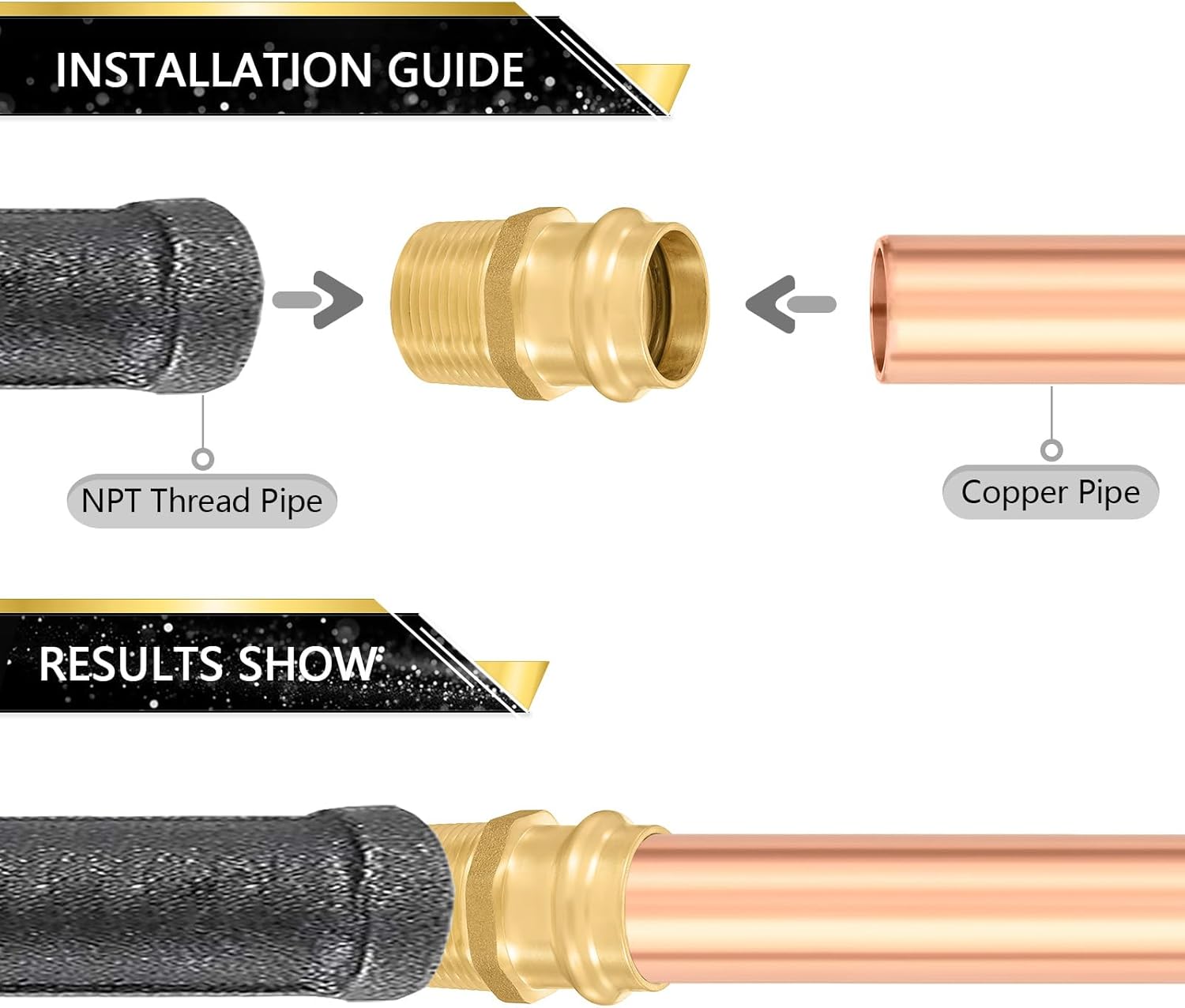 (Pack of 10) FOSKAN 1/2" Copper Press x 1/2" Male NPT Thread Adapter,Brass Pro Press Fittings Connect from Copper to NPT Pipe(PEX1807348)