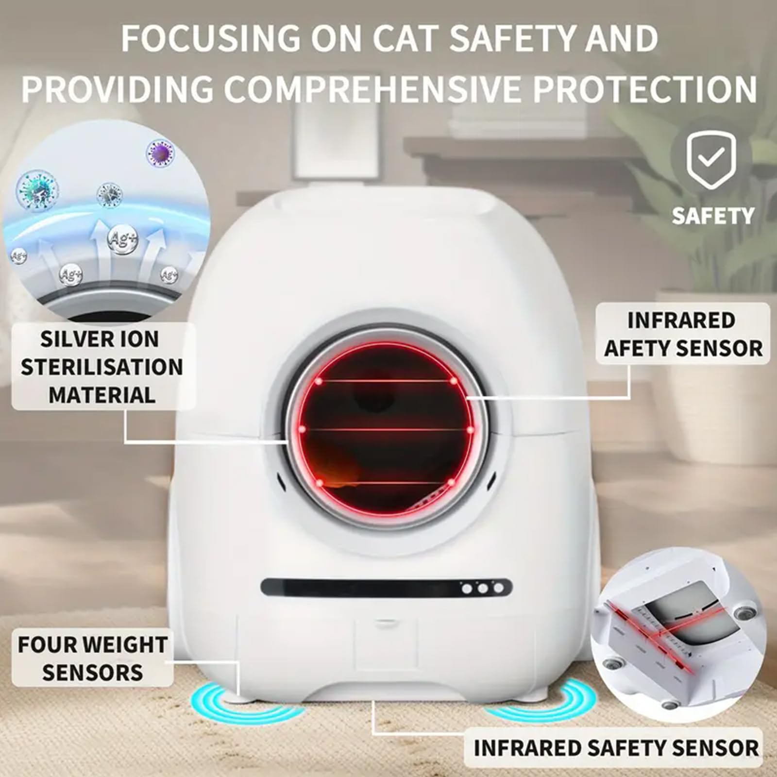 Litiere Chat Autonettoyante, Bac Litiere pour Chat Automatique avec Contrôle APP, Alerte Intelligente/Moniteur De Santé/Désodorisant Ionique, Capacité Maximale De 68L+9L