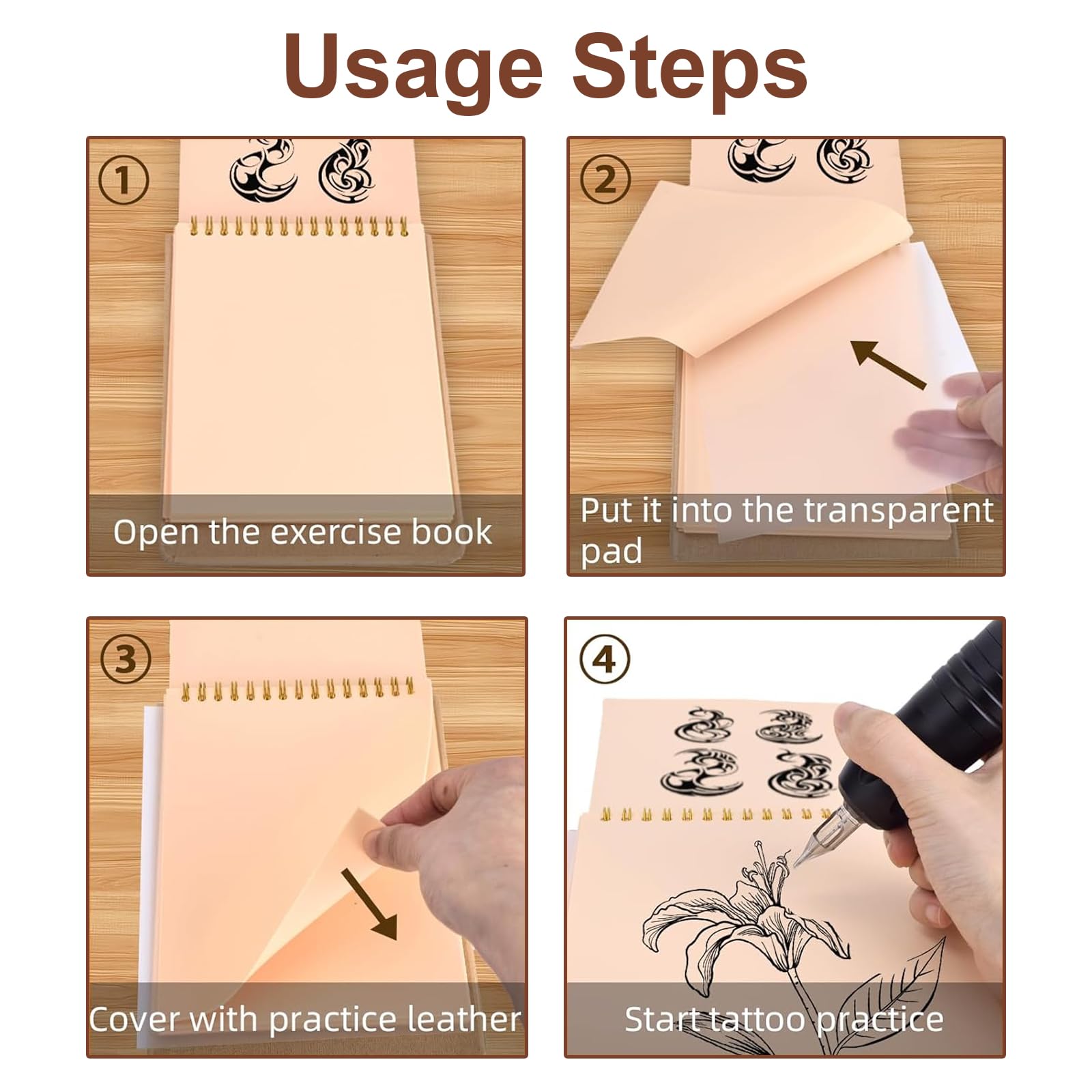 Piel Sintetica Tatuaje, Libreta de Práctica con 10 Hojas de Silicona, Doble Cara, para Principiantes y Artistas, Ideal para Crear tu Propio Diario de Entrenamiento, Material Premium