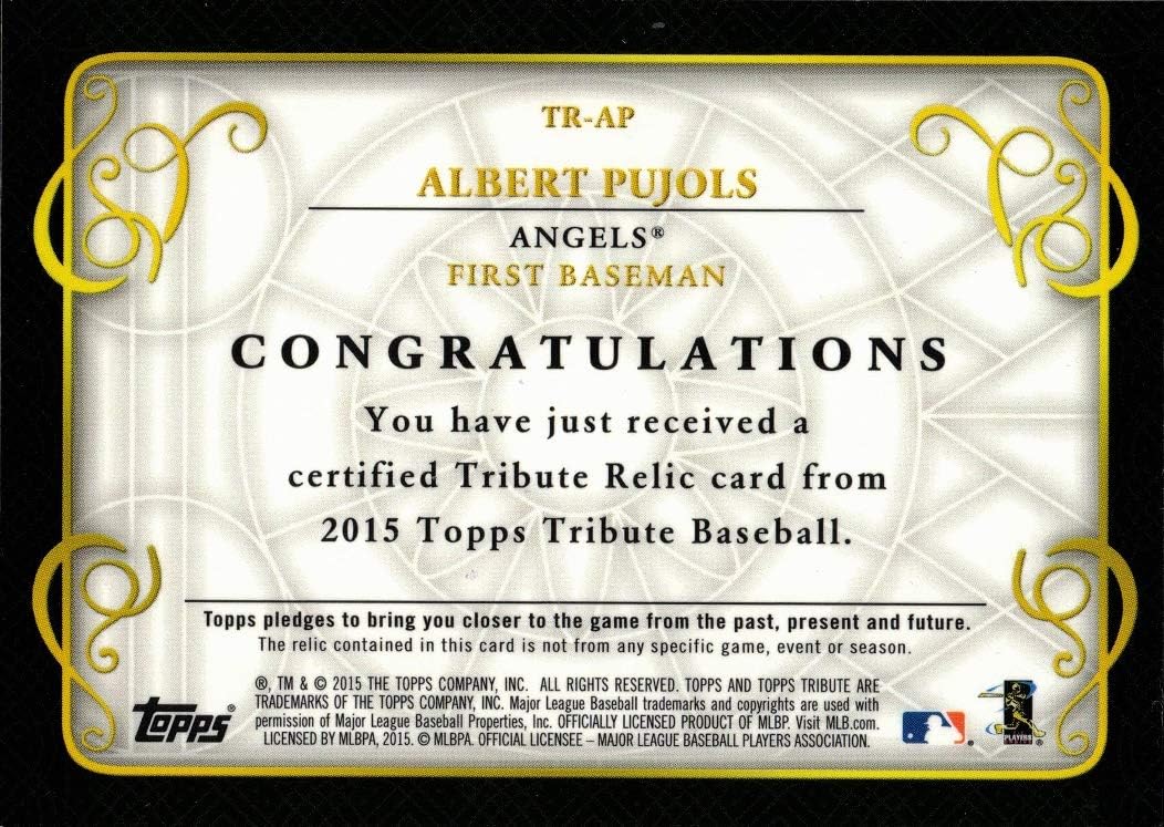 2015 Topps Tribute Relics Green #TR-AP Albert Pujols Game Angels Worn Jersey Baseball Card - Only 150 made!