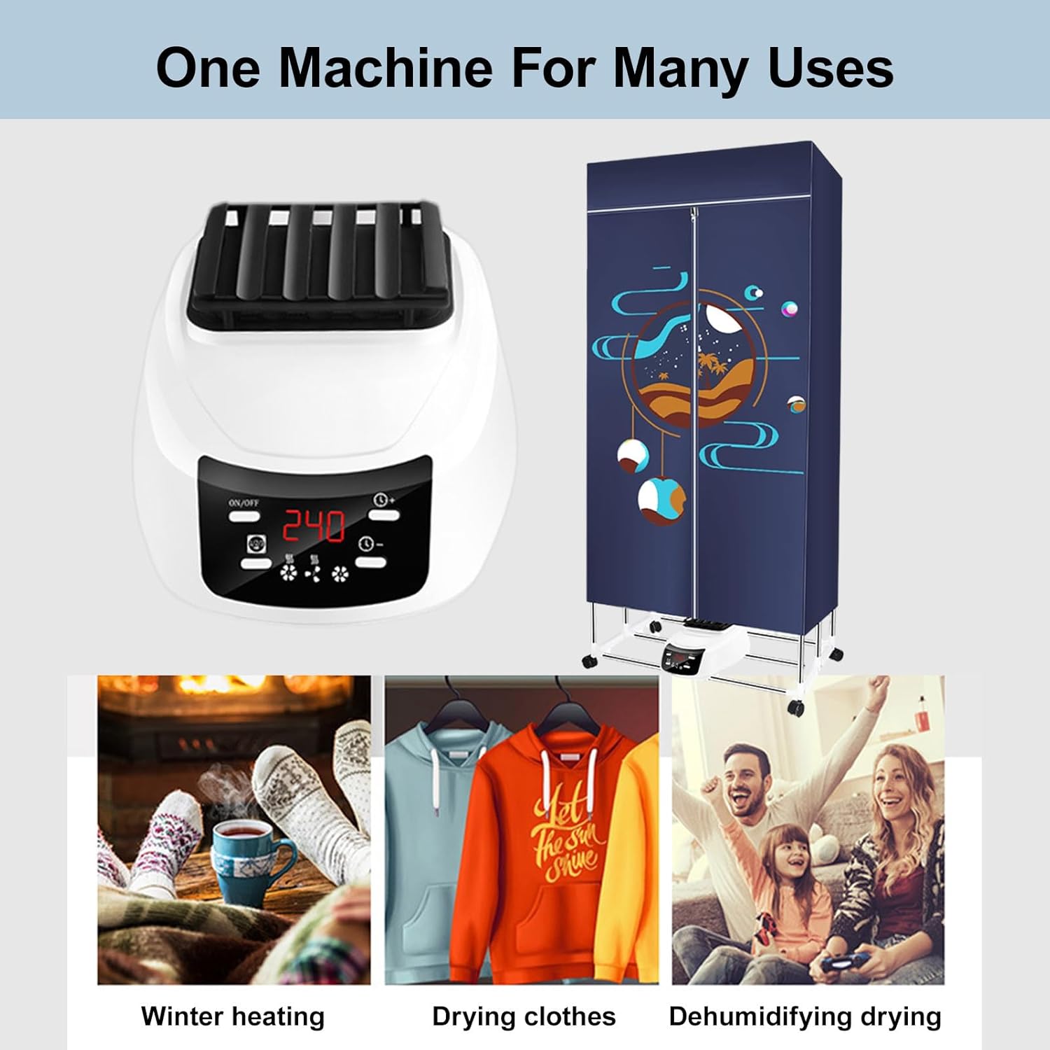 1500 W Automatic Vertical Clothes Dryer, with 4 H Drying Timer, 360° Heat Flow Circulation Heating, 3-Speed Temperature Adjustment, for Apartments, Dormitories