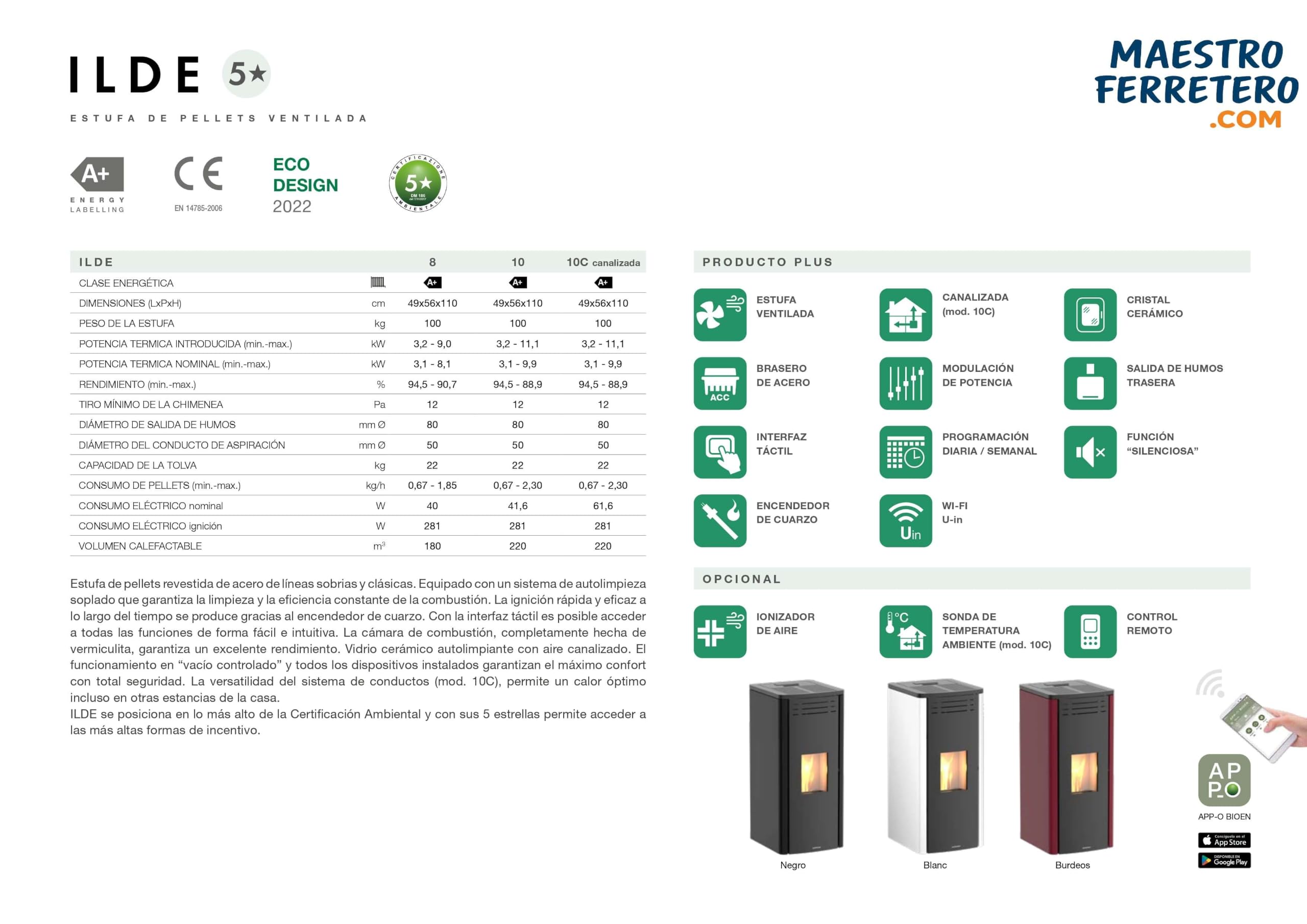 Estufa de Pellets Canalizable 10 kW ILDE con Pantalla Táctil