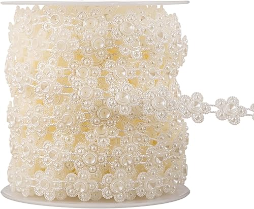 Guirnalda de perlas de imitación de 11 yardas, guirnalda de flores en forma de rollo de cuentas para decoración de boda (marfil)