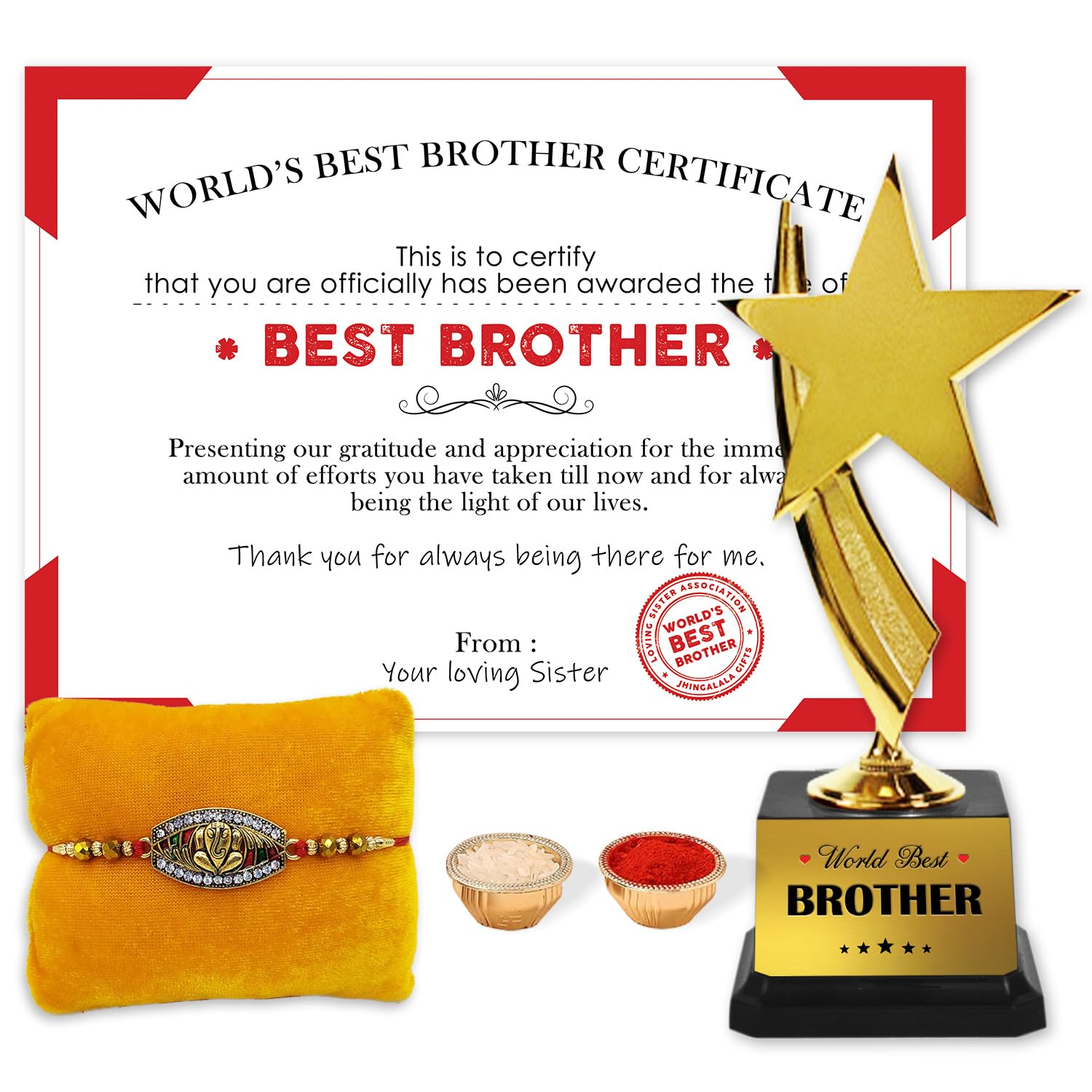 Jhingalala Raksha Bandhan Gifts for Brother I Worlds Best Brother Trophy with Certificate and Rakhi I Best Rakshabandhan Gift for Brother I Certificate Size A5, Unframed I Trophy Size 19x8x6 Cm (B0D9WCFFB8) Amazon Price History, Amazon Price Tracker